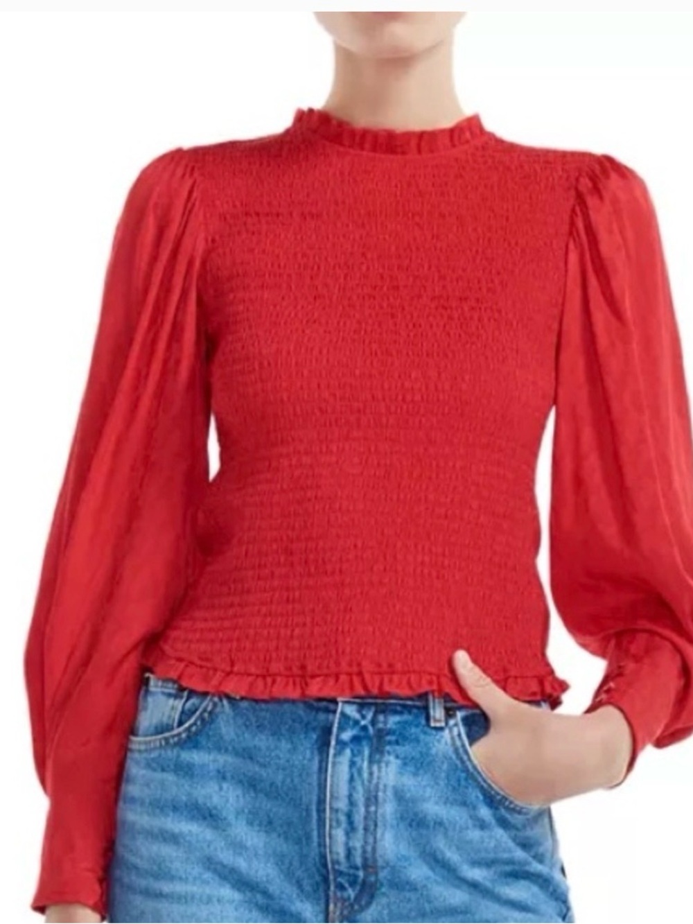 ✨ Maje Limine Smocked & Tonal Animal-Print Top in Red